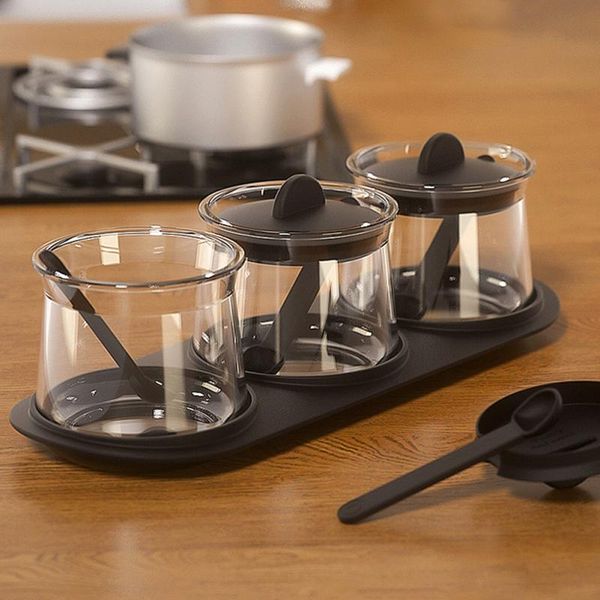 

storage bottles & jars glass condiment bottle with pallet measuring spoon pot tank seasoning container kitchen tool ne