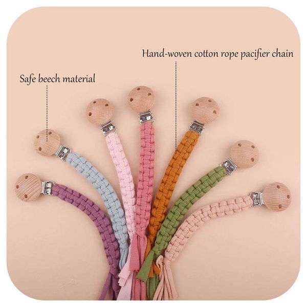 

baby pacifier holders chain clips weaning teething natural wooden kids chew toy accessories diy cotton crochet hand knitting infant feeding