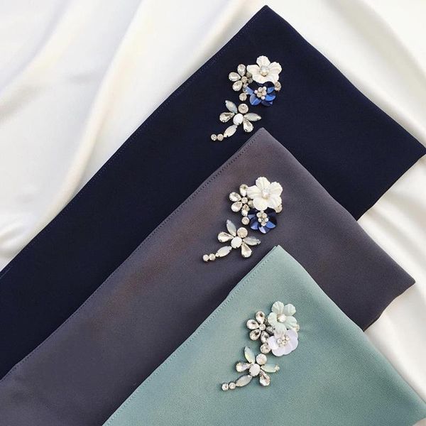 

scarves fashion handmade rhinestone muslim scarf arab long weddig, Blue;gray