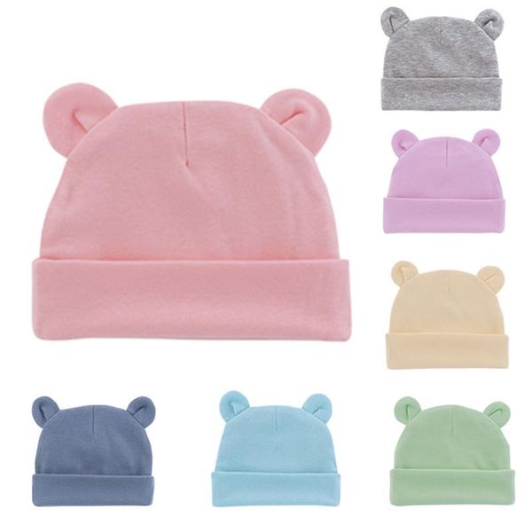 

caps & hats baby hat cotton knitted elastic cap for girls cute ears infant kids beanie warm bonnet toddler headwear boys, Yellow