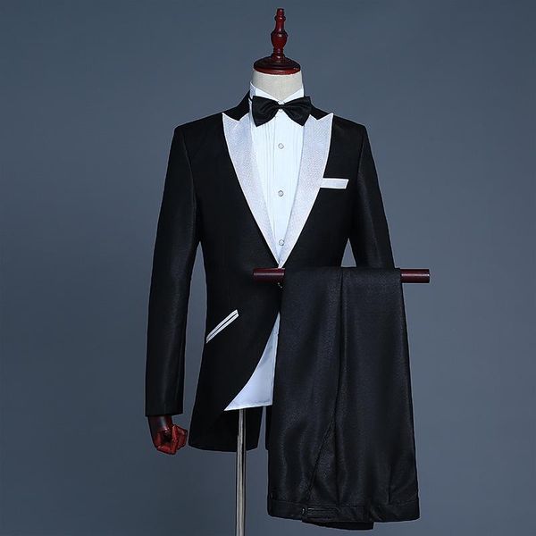 

men's suits & blazers mens tailcoat formal slim fit 2 piece (blazer+pants) suit dinner jacket swallowtail coat men magician stage costu, White;black