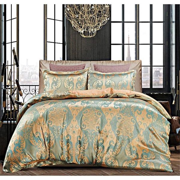 

bedding sets luxury gold green jacquard set king  size 4pcs bed duvet cover flatsheet pillowcases for wedding gifts