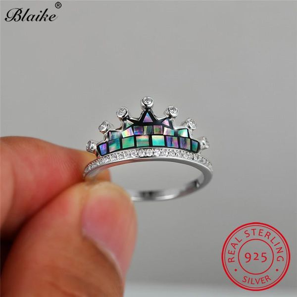

cluster rings solid s925 sterling silver ring rainbow fire z crown for women wedding bands zircon engagement bridal jewelry, Golden;silver