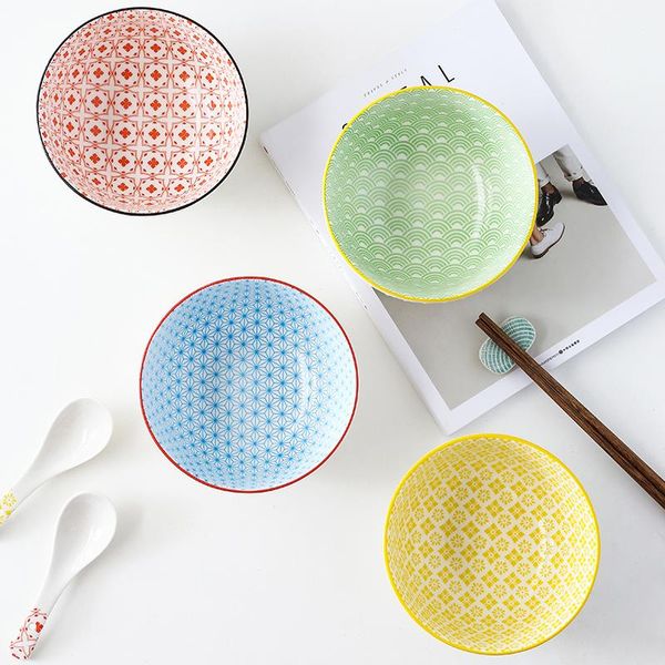 

bowls 6-inch bowl ceramic pattern embossed noodles rice soup dessert tableware non-slip