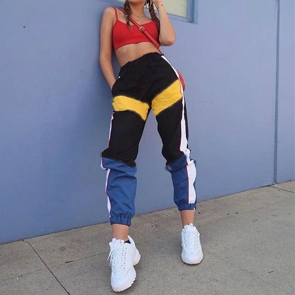 

women's pants & capris women high waist patchwork 2021 summer fashion black pencil streetwear cargo loose jogger bottom, Black;white