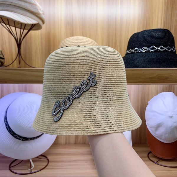 

2021 new fashion upf 50+ women marina sun packable sweet letter straw beach summer hat uv church derby bucket cap scpq, Blue;gray