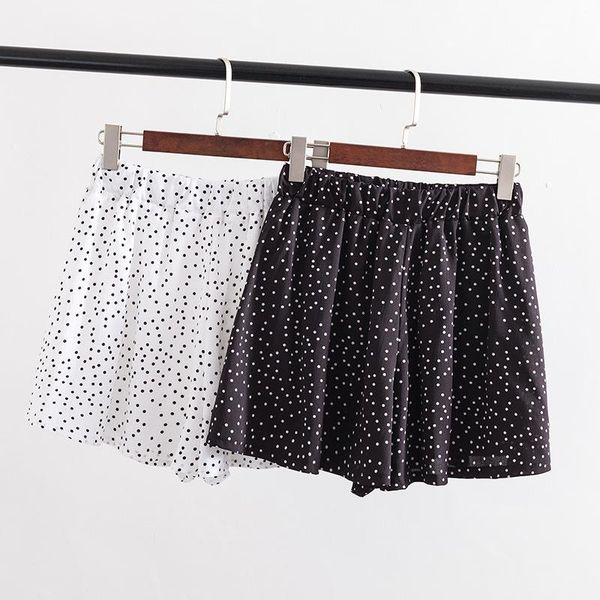

women's shorts 2021 plus size casual summer women clothing fashion loose dot chiffon wide leg t55-7081, White;black