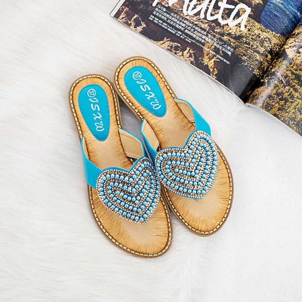 

slippers 2021 breathable women's sandals diamond pearl shoes love clip toe fashion, Black