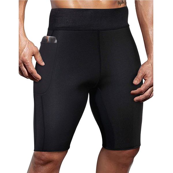 

new 2021 men's losing weight sauna sweat workout neoprene fitness exercise elastic compression shorts xvlw, White;black