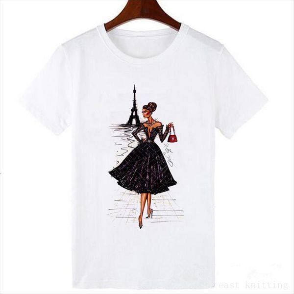 

korean style vintage paris black womens t shirts printing clothes casual hipster cool novelty ropa mujer, White