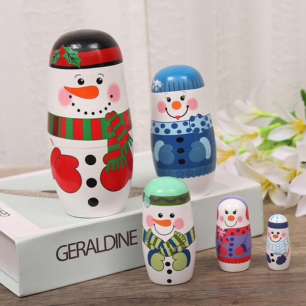 

decorative objects & figurines 5/pcs matryoshka christmas snowman nesting toys wooden crafts handmade painted kids gifts home decoration