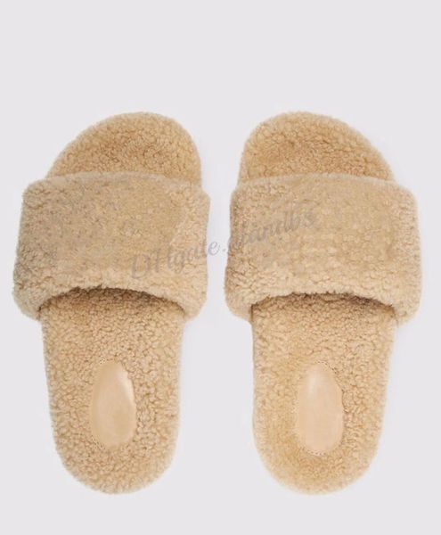 

women interlocking double letter slippers 646225 flat comfort mule 2021 designer fashion warm wool sheepskin sandals are suitable for indoor, Black