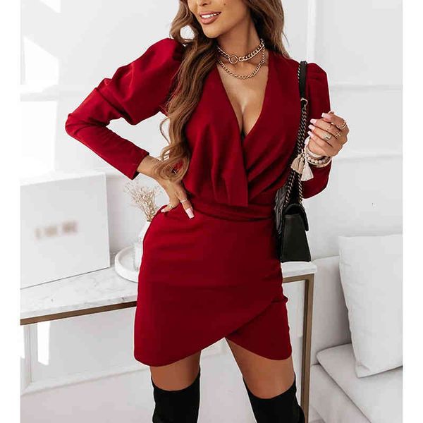 

casual dresses mini full female dress puff manga autumn with solid v red waistband tight hip office bodycon party ladies dressed sj8691m mq7, Black;gray