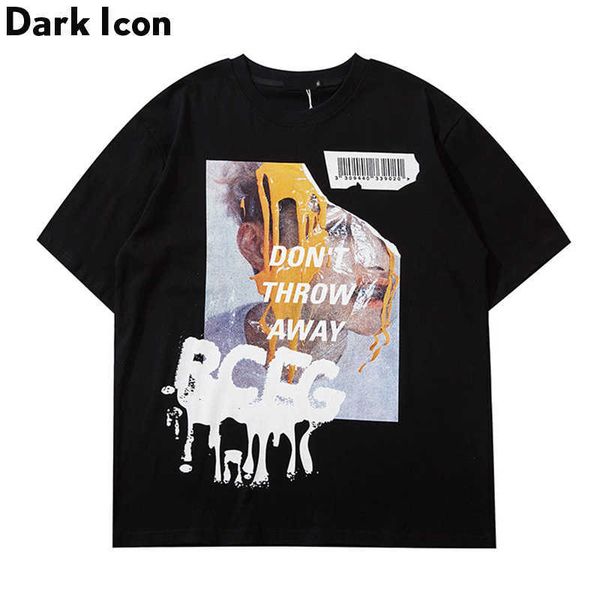 

interesting printed hip hop tshirt round neck hipster t-shirt black white tee streetwear clothing 210603, White;black