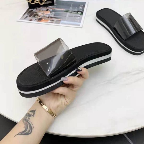 

luxurys woman slippers fashion beach thick bottom slipper platform women shoes alphabet lady sandals leather high heel slide large size, Black