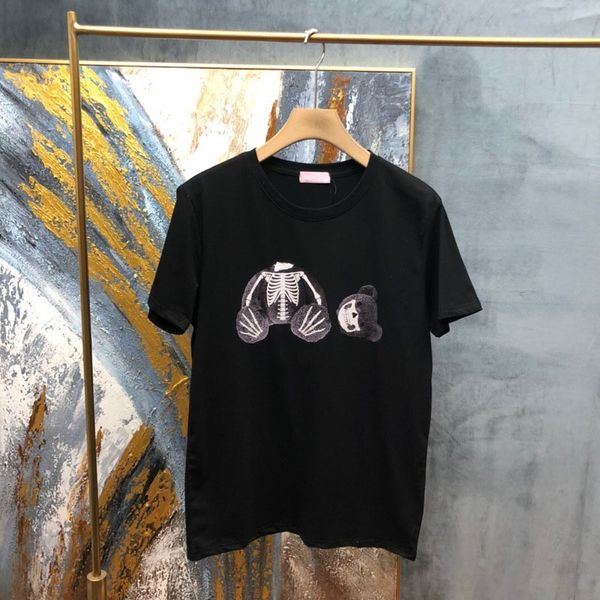 

2021 europe spring summer italy skull bear head print cotton tee skateboard men t shirt women casual tshirt, White;black