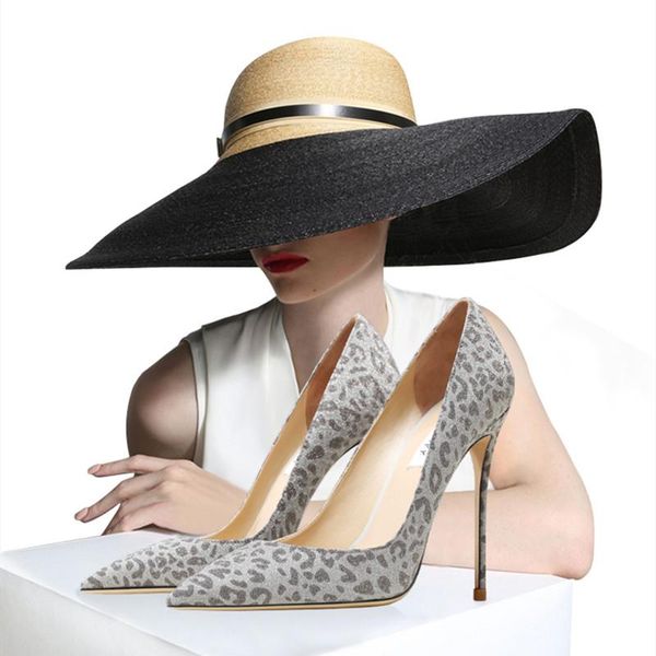 

dress shoes gray gold leopard high heeled pumps women pointed toe stilettos pump genuine leather ladies fashion shoe, Black