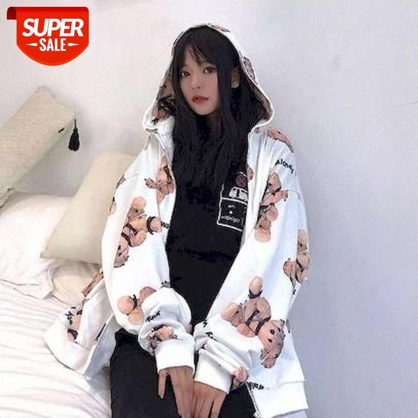 

sweatshirt female autumn and winter korean bear student jacket zipper loose couple long-sleeved cardigan hooded thin jacket ins #cn2h, Black