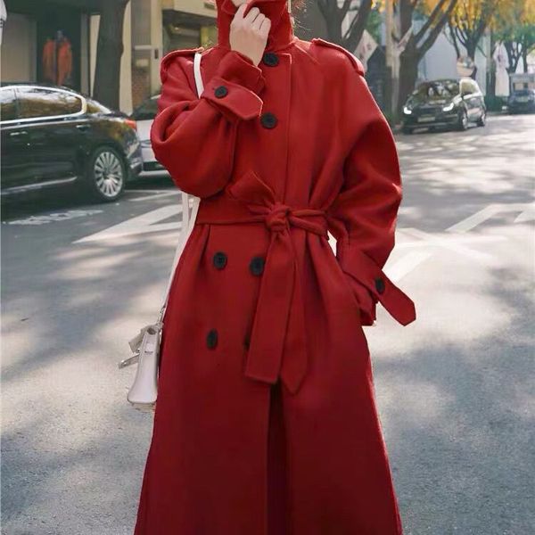 

women 2021 spring autumn new fashion cashmere coat female double-breasted long wool coats ladies elegant casual overcoat a8142lvb, Black