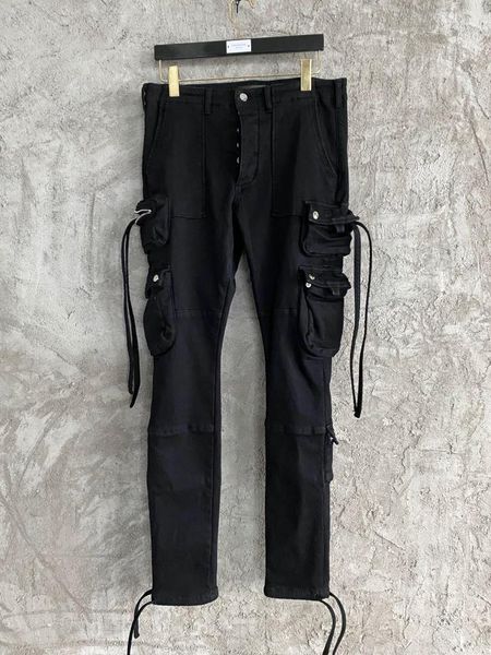 

men's jeans men winter stretchy skinny multi pockets black cargo, Blue