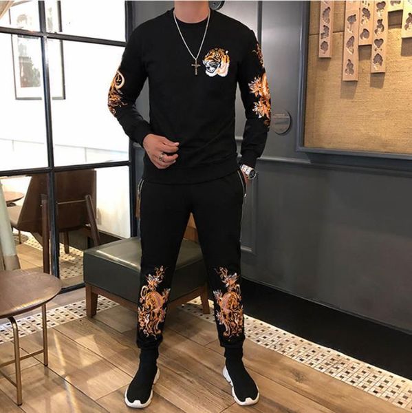 

2021 new men's sportswear sets autumn winter male casual tracksuit men 2 piece sweatshirt + sweatpants set man heavy industry e 1li4, Black