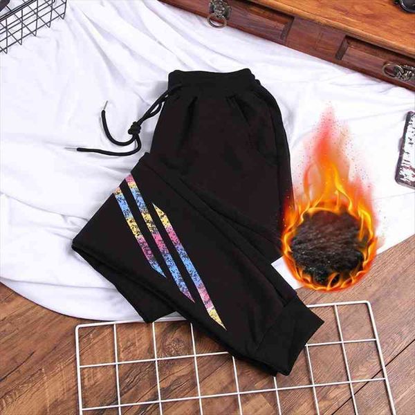 

winter fashion for women casual trousers sweatpants warm plus velvet thickening loose printing female harem pants, Black;white