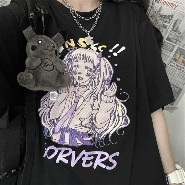 

summer goth female tee men t shirts aesthetic loose and women punk dark grunge streetwear ladies gothic tshirts harajuku, White;black