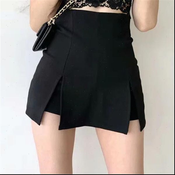 

women shorts 8321 womens wholesale korean style casual short skirt with high waist and split hem irregular pants, White;black
