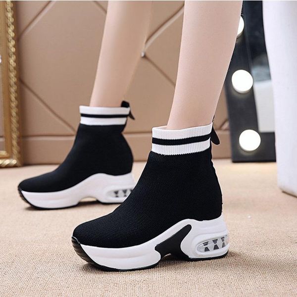 

boots fashion 2021 women socks height increasing high ladies short slip-on platform thick soled female shoes footwear, Black
