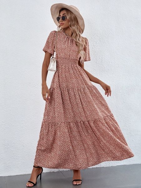 

ditsy floral ruffle hem maxi dress d5m3#, Black;gray