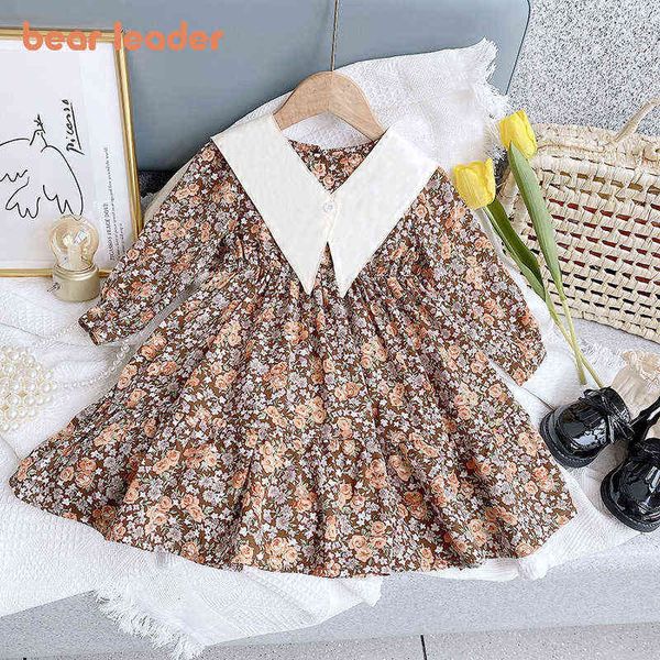 

bear leader girls springfloral korean dress fashion casual princess costumes kids baby flowers vintage vestidos for 2-6 years 210708, Red;yellow