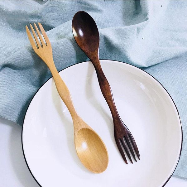 

quality wooden spoon forks set natural wood cutlery coffee tea spoons salad fruit fork