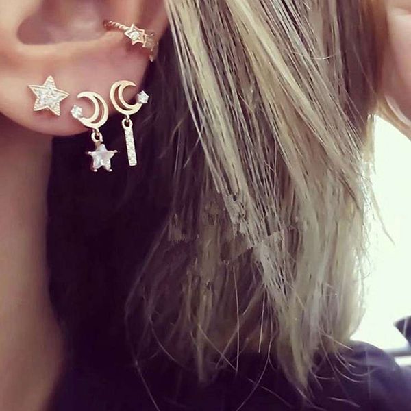 

ez3296 fashion accessories: simple earrings, ear hanging, feminine temperament, diamond and star moon earrings, Silver