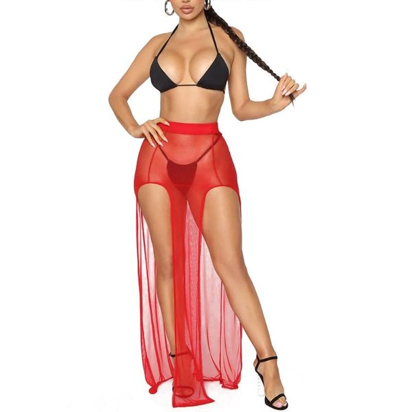

skirts women gauze fashion front split clothes summer ladies transparent maxi clubwear, Black