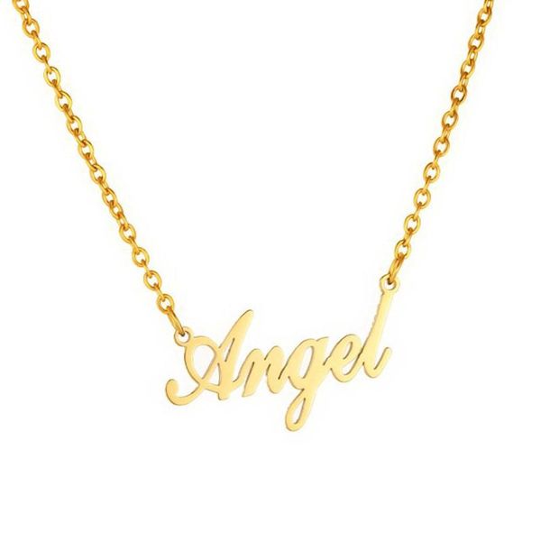 

cursive script angel letter pendant necklace for baby girl bridesmaid gift stainless steel jewelry gold choker necklaces, Golden;silver
