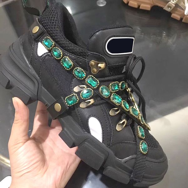 

2021 men designer flashtrek sneakers with removable crystals casual shoes men women trainers platform sneakers with box 57, Black