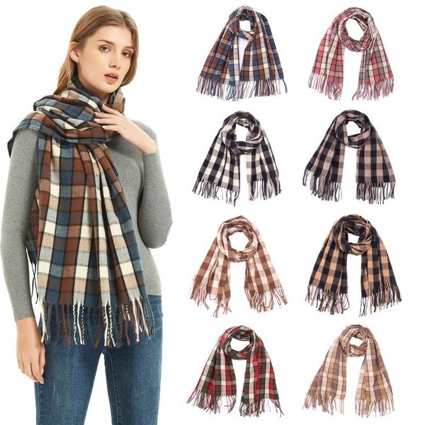 

scarves 200*60cm ladies scarf fashion imitation cashmere small plaid extended warm shawl foulard femme echarpe hiver 2021, Blue;gray