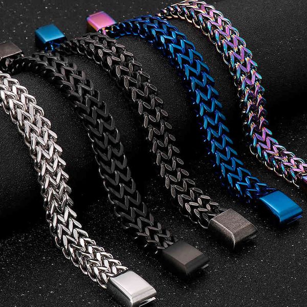 

solid stainless steel color wrist bracelet men's on hand chain handles for men name & date engraveable male jewelry 12mm, Black