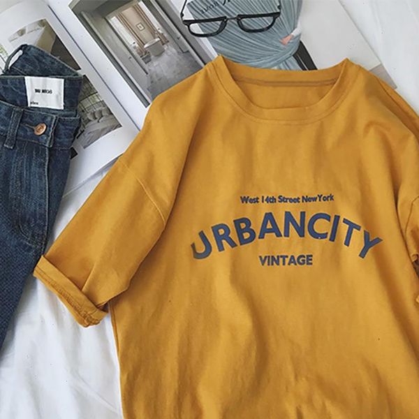 

yellow woman t shirt short sleeve letter print t shirt loose black white aesthetic women tshirt fashion summer red harajuku top