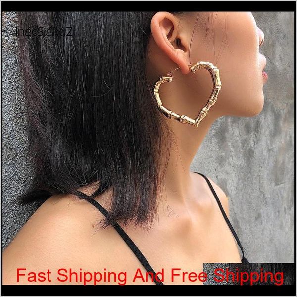 

ingesight.z punk geometric love heart bamboo hoop earrings statement gold color metal earrings for women jewelry oorbellen party jpugv 2emfv, Golden;silver