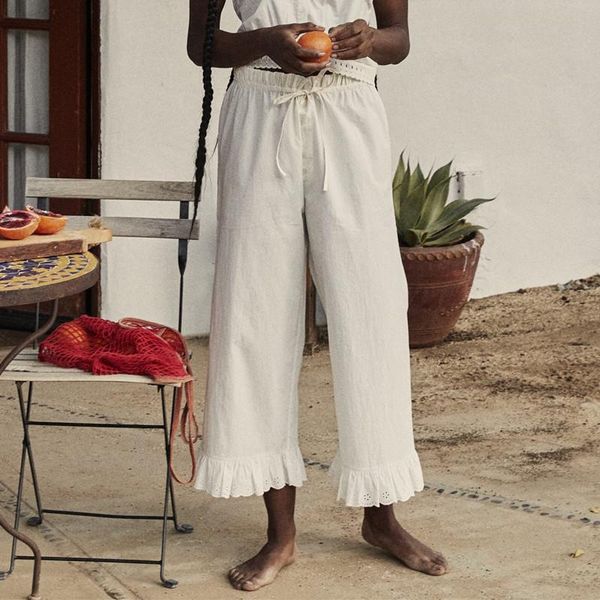 

women's pants & capris 2021 summer women white loose elastic high waist straight lady simple long trousers lace-up female soft bottoms, Black;white