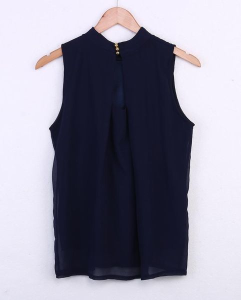 

women's blouses & shirts hirigin est fashion women summer dark blue solid chiffon sleeveless o-neck casual blouse s-xl, White
