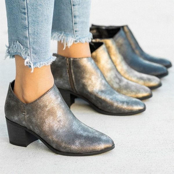 

monerffi women short boots ankle boots zipper solid color autumn shoes chunky heel comfortable slip on women boot bota feminina z2w4#, Black