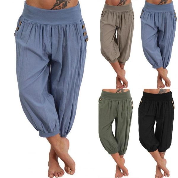 

women's pants & capris comfortable loose women solid color bloomers simple harem button decoration for home, Black;white