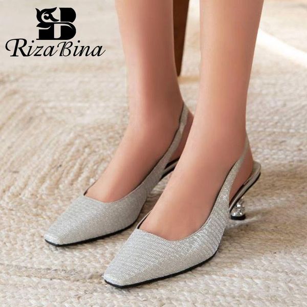 

dress shoes rizabina women pumps fashion slingbacks square toe good quality real leather stone pattern footwear size 34-39, Black
