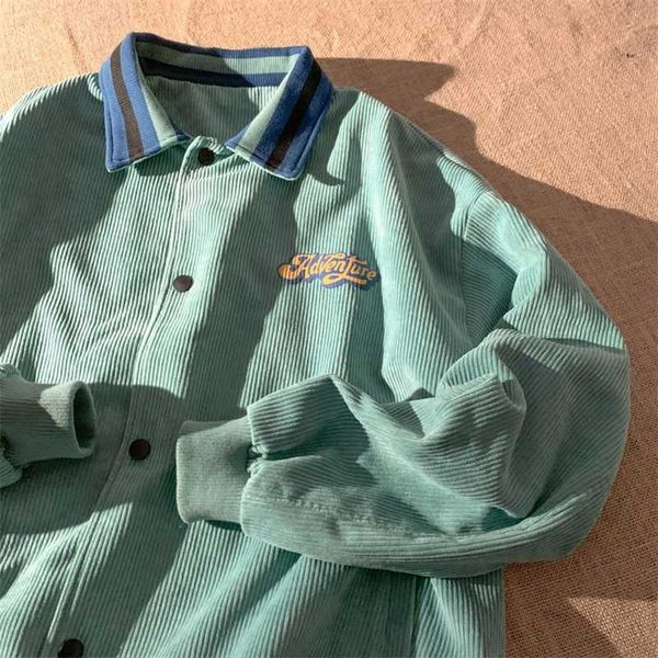 

casual polo collar jacket spring and autumn men and women couple retro loose baseball uniform korean letter oversized coat 210927, Black;brown