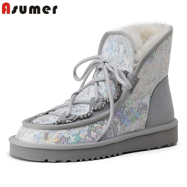 

boots asumer size 34-43 cow suede wool snow women warm winter fashion lace up ladies ankle for, Black