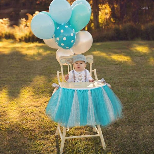

handmade fluffy high chair tutu skirt baby first second birthday party girls sequin patchwork tulle skirts cake smash dq02, Blue