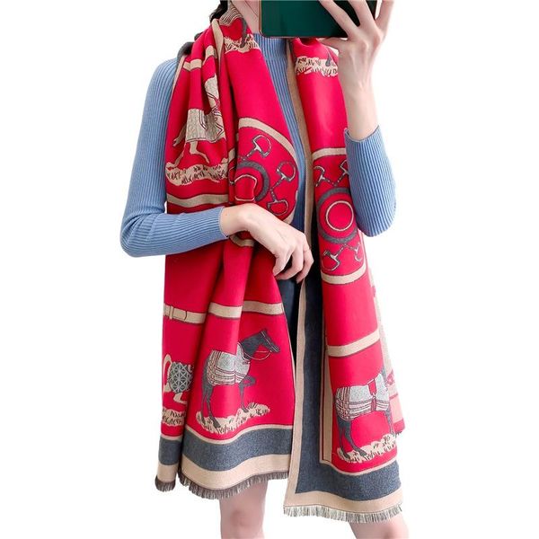 

scarves fashion winter scarf women cashmere warm pashmina foulard lady luxury horse thick soft shawls wraps 2021, Blue;gray