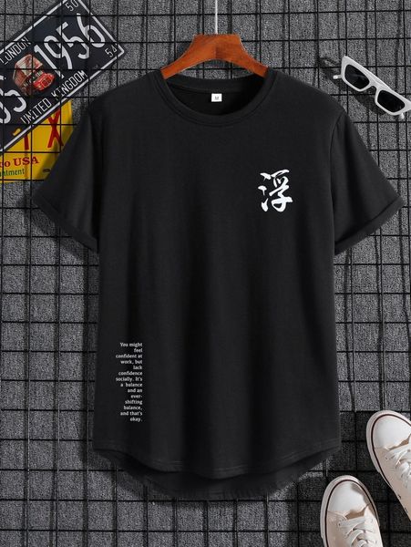 

men slogan graphic high low hem tee l0cv#, White;black